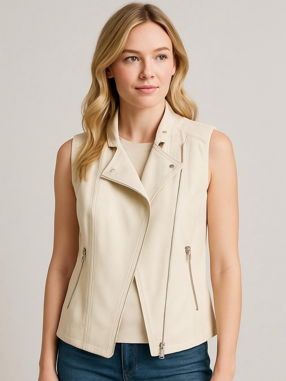 Aritzia Babaton Off White Redford Moto Utility Zip Up Vest Jacket - Size 2